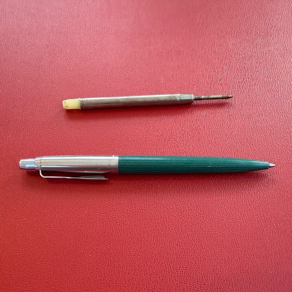 Vintage Parker Jotter Ballpoint Pen Green Ribbed Barrel Stainless Steel 50's‎ OG